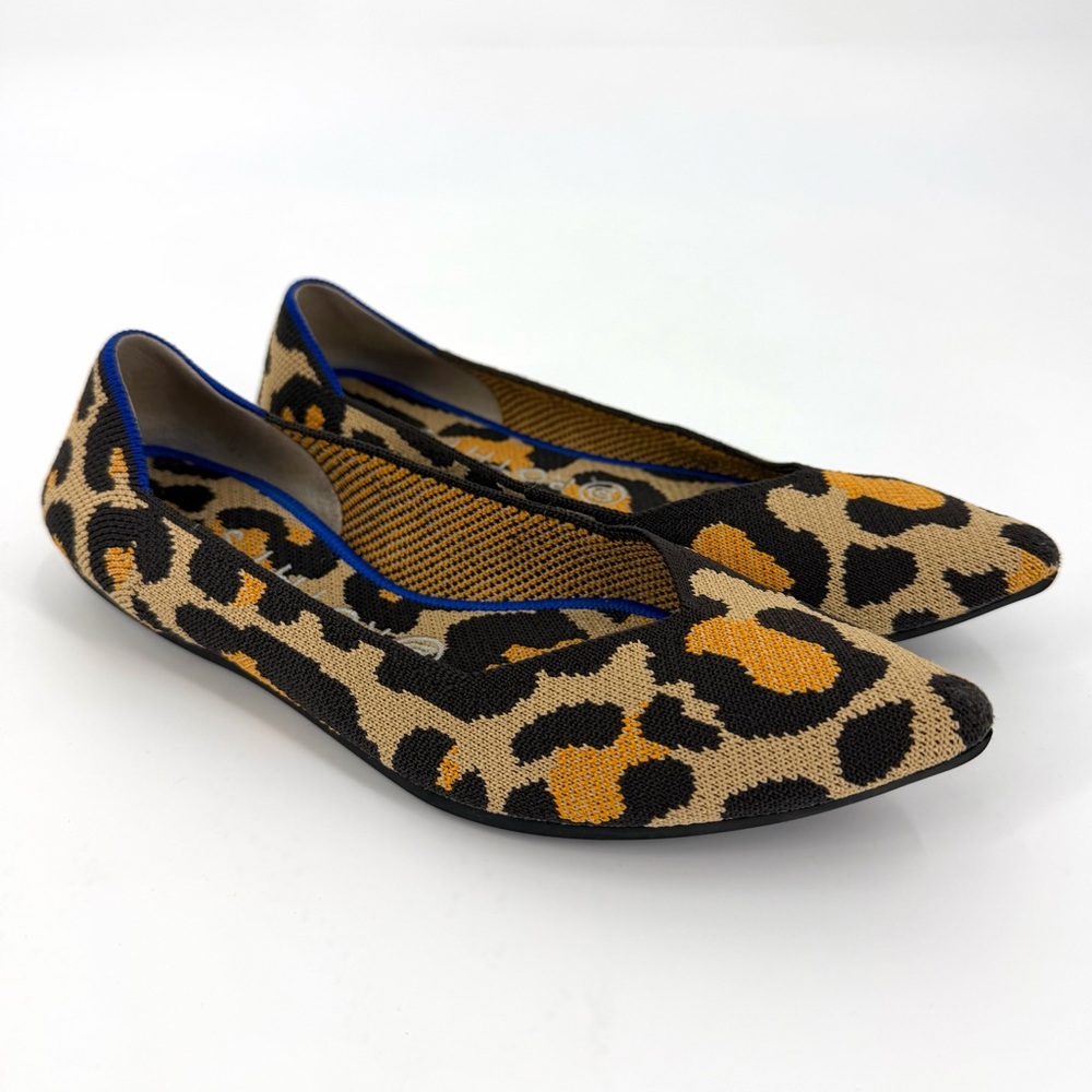 ROTHY’S The Point Big Cat Flats Sz 8 Leopard Animal Print Washable Work Retired